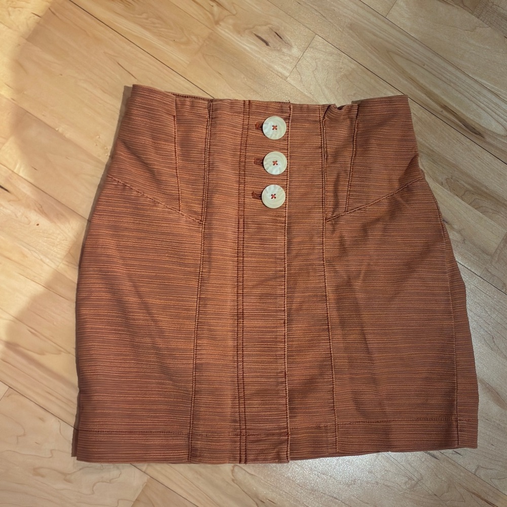 Free People Mini Skirt High Waisted Button Front Detail Cotton Blend size 2